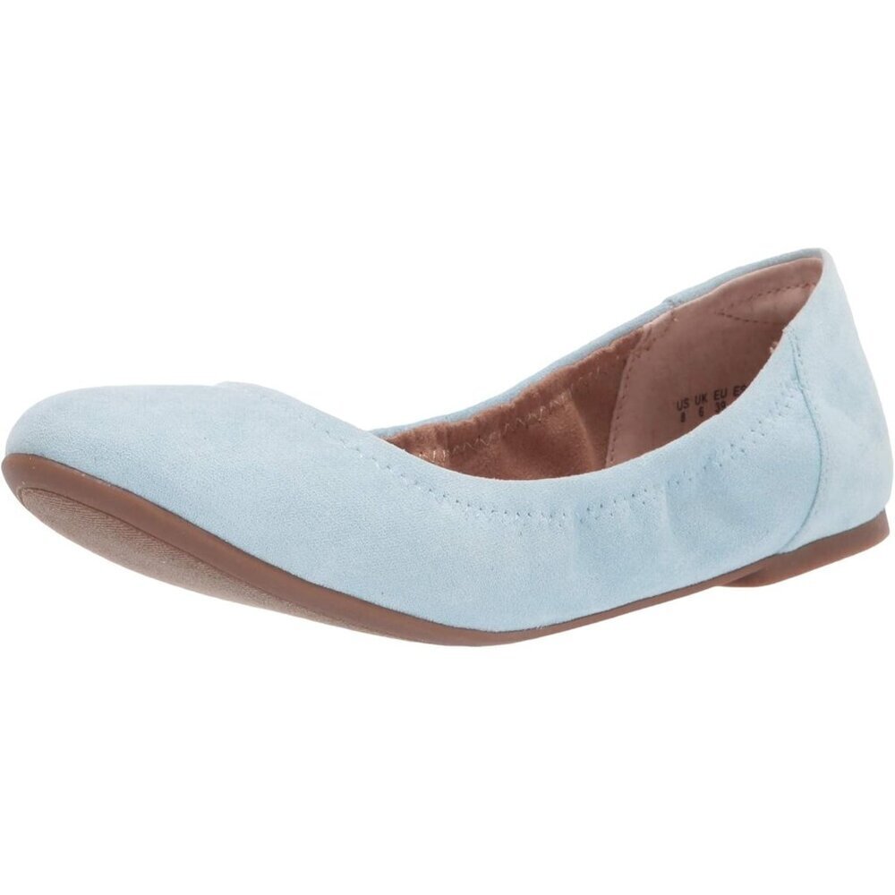 Womens Light Blue Closed Rounded Toe Slip On Low Wedge Heel Ballet Flat Shoes